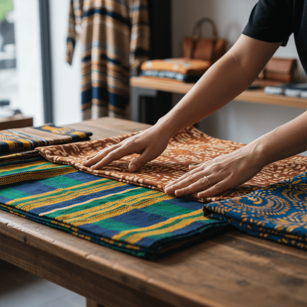 Vendor booth showcasing African fashion and accessories